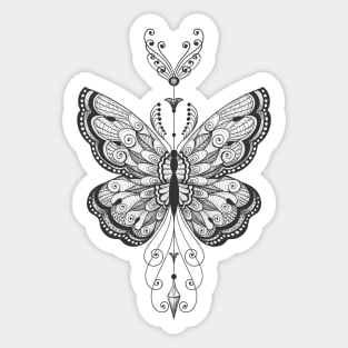 Hand drawn butterfly Tattoo on white background. Sticker